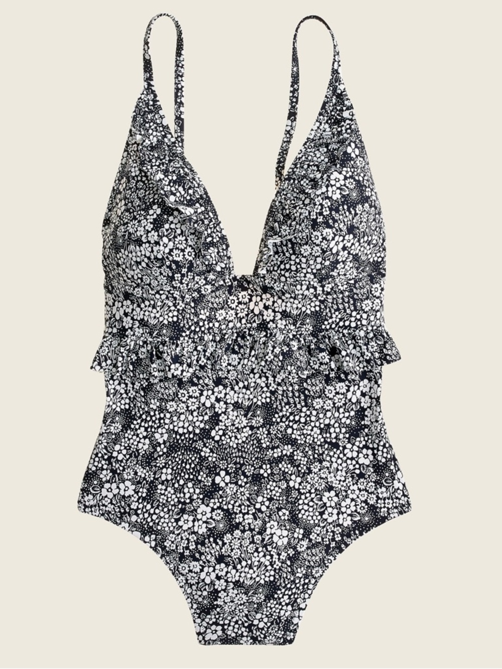 NWT J Crew size 4 navy white ruffle v neck valley floral one piece swimsuit